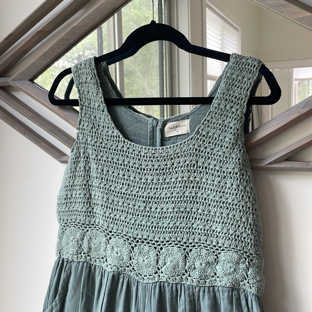 Talisman Freefalling Boho crochet wide leg Jumpsuit in sage green Medium - Picture 5 of 10